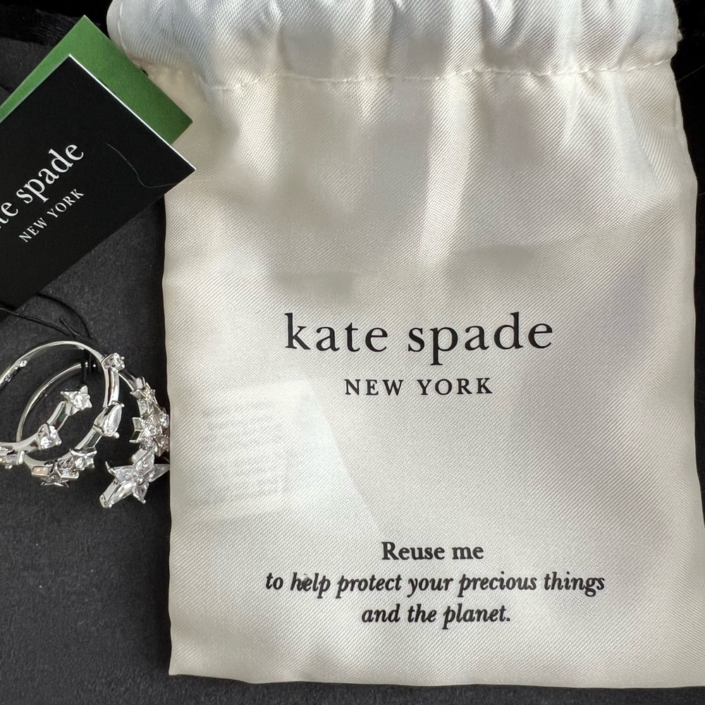 NWT Kate Spade Wrap Ring Cosmos, style KJ244, Size 8, Clear Crystals on Silver - Picture 3 of 8